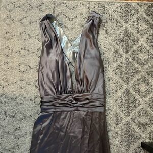 silver bridesmaid/black tie dress with open cross cross
